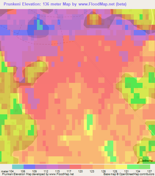 Prunkeni,Latvia Elevation Map