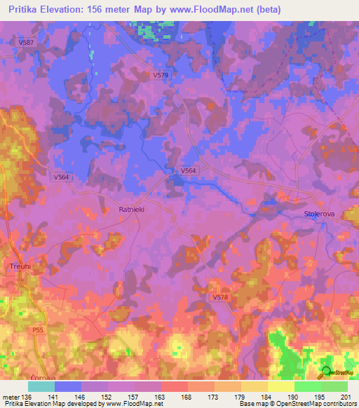 Pritika,Latvia Elevation Map