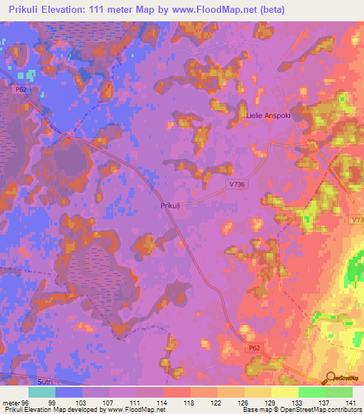 Prikuli,Latvia Elevation Map