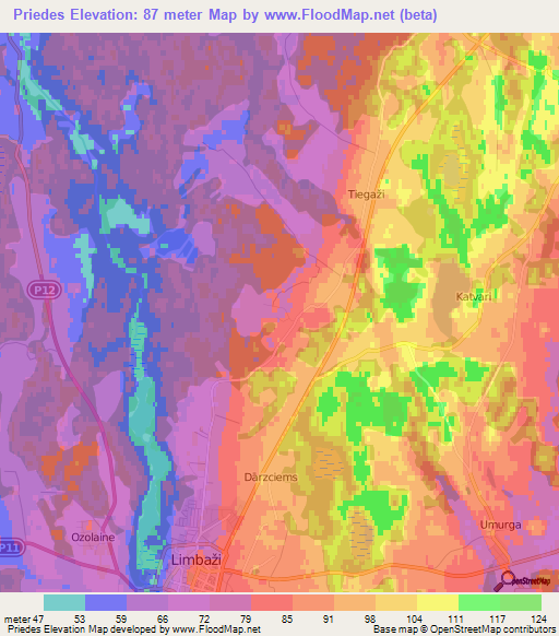 Priedes,Latvia Elevation Map