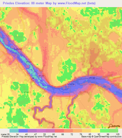 Priedes,Latvia Elevation Map