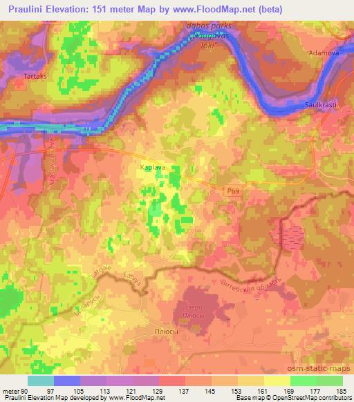 Praulini,Latvia Elevation Map