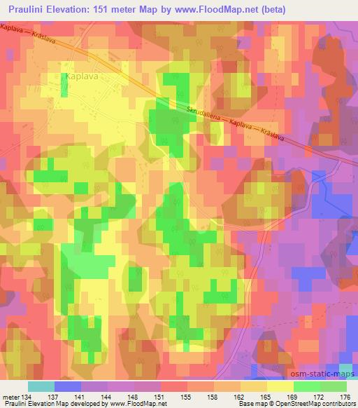 Praulini,Latvia Elevation Map