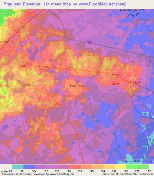Prauliena,Latvia Elevation Map