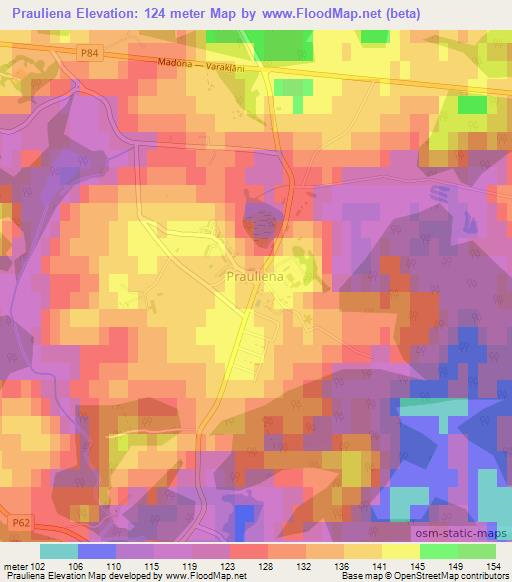 Prauliena,Latvia Elevation Map