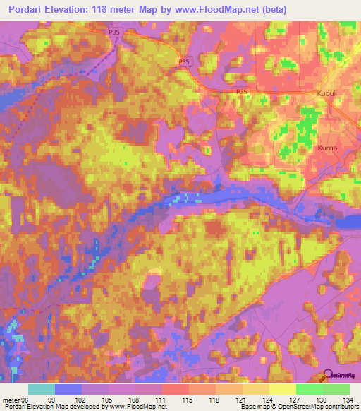 Pordari,Latvia Elevation Map