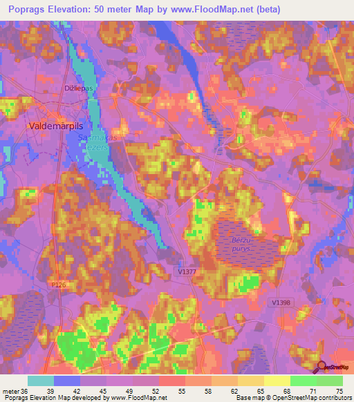 Poprags,Latvia Elevation Map