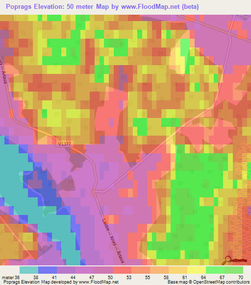 Poprags,Latvia Elevation Map