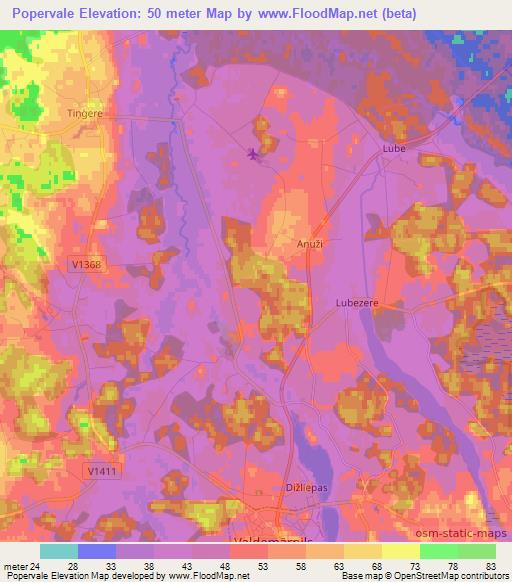 Popervale,Latvia Elevation Map