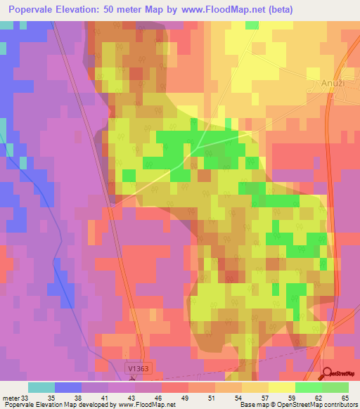 Popervale,Latvia Elevation Map