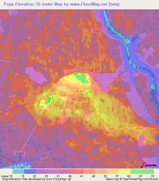 Pope,Latvia Elevation Map