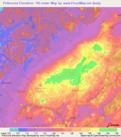 Polkorona,Latvia Elevation Map