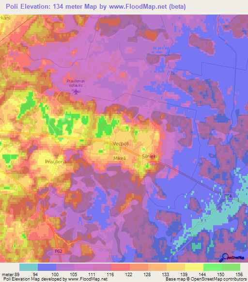 Poli,Latvia Elevation Map