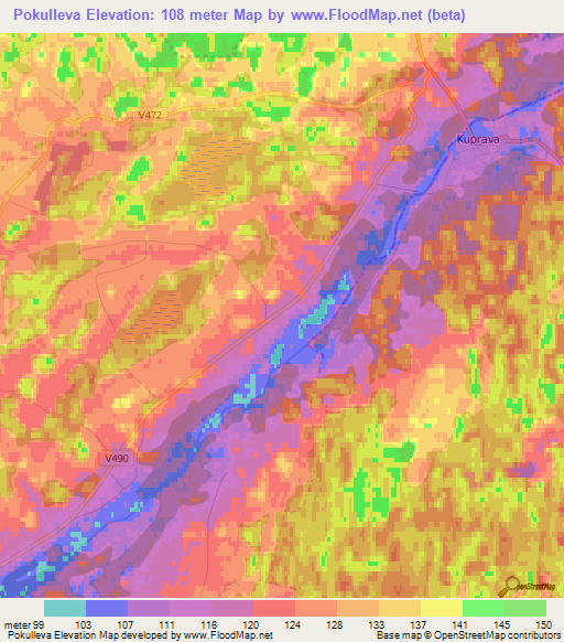 Pokulleva,Latvia Elevation Map