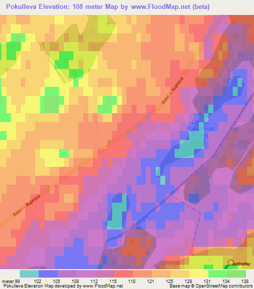 Pokulleva,Latvia Elevation Map