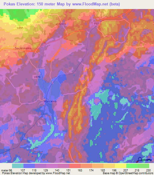 Pokas,Latvia Elevation Map