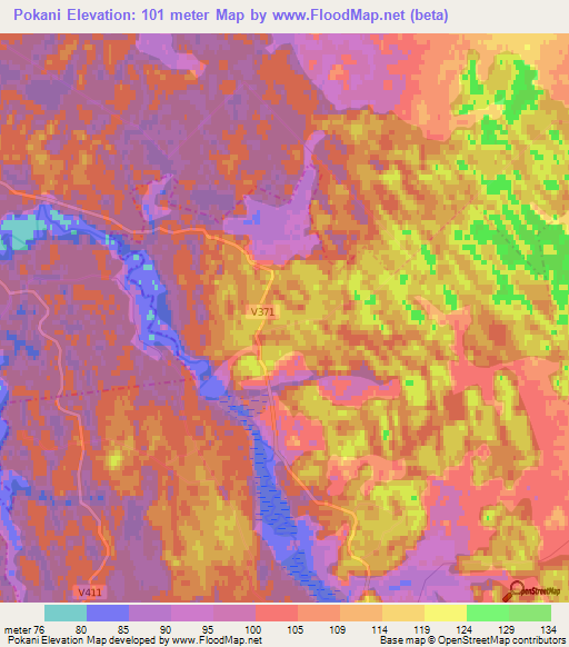 Pokani,Latvia Elevation Map