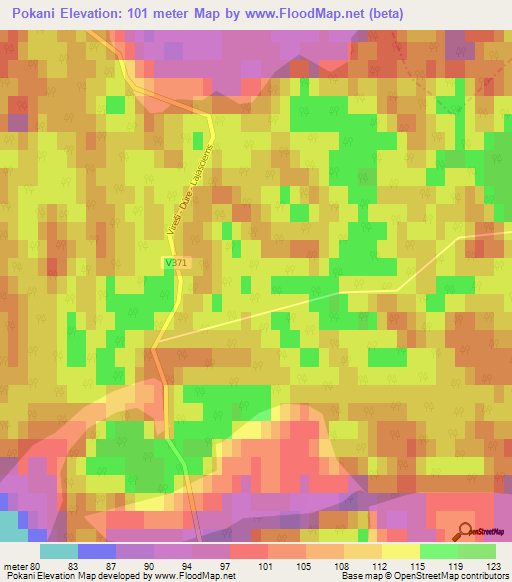 Pokani,Latvia Elevation Map