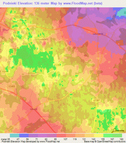 Podnieki,Latvia Elevation Map