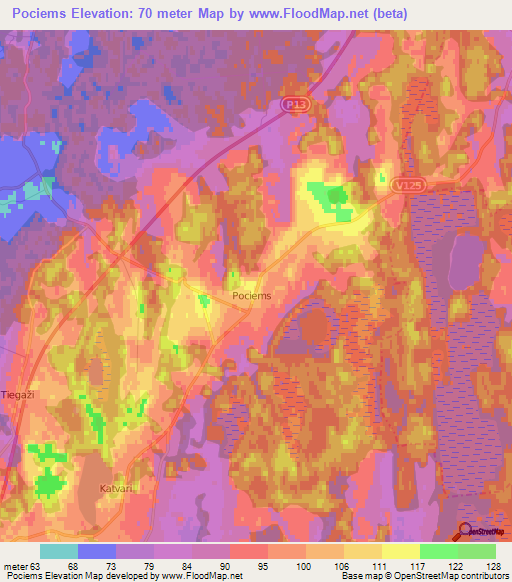 Pociems,Latvia Elevation Map