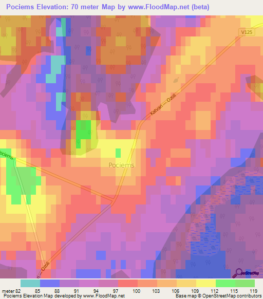 Pociems,Latvia Elevation Map