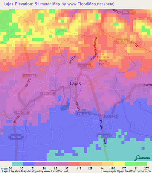 Lajas,Puerto Rico Elevation Map