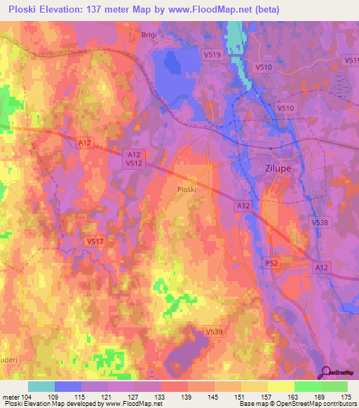 Ploski,Latvia Elevation Map