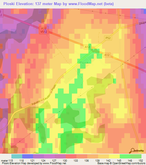 Ploski,Latvia Elevation Map