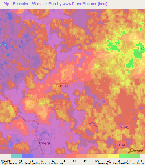 Pipji,Latvia Elevation Map