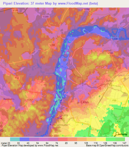 Pipari,Latvia Elevation Map