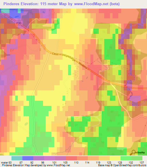 Pinderes,Latvia Elevation Map