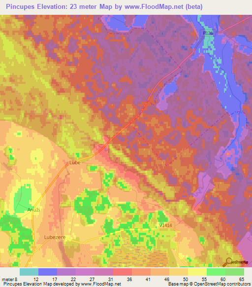 Pincupes,Latvia Elevation Map