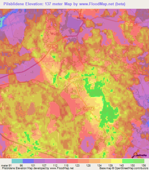 Pilsblidene,Latvia Elevation Map