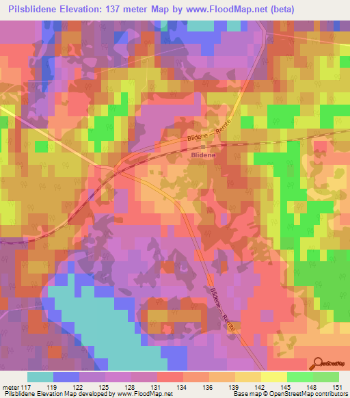 Pilsblidene,Latvia Elevation Map