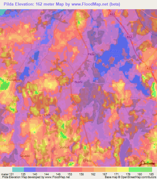 Pilda,Latvia Elevation Map