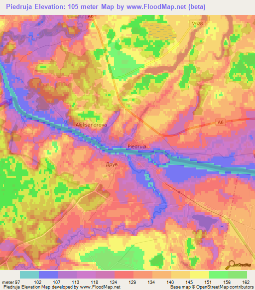 Piedruja,Latvia Elevation Map