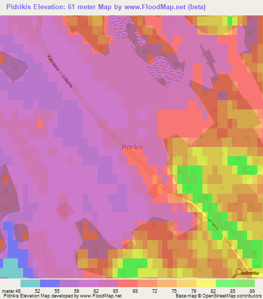 Pidrikis,Latvia Elevation Map