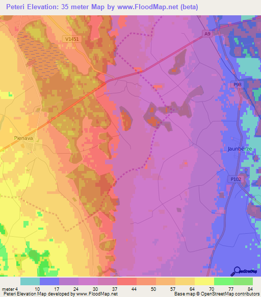 Peteri,Latvia Elevation Map