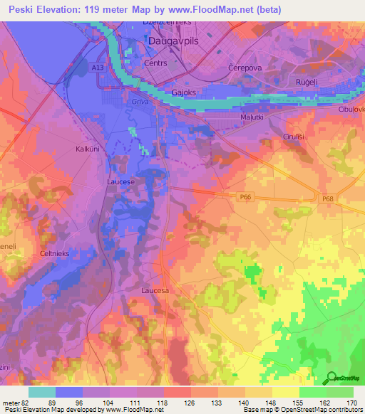 Peski,Latvia Elevation Map