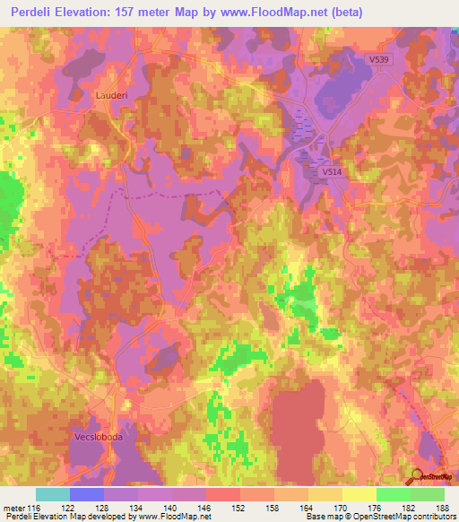 Perdeli,Latvia Elevation Map