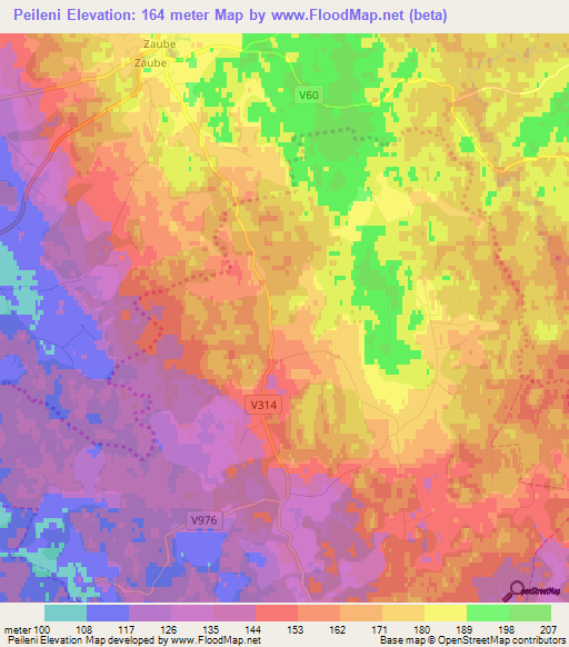 Peileni,Latvia Elevation Map