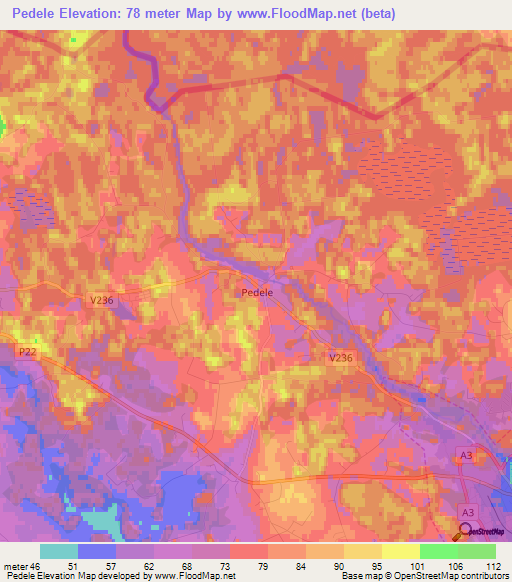 Pedele,Latvia Elevation Map