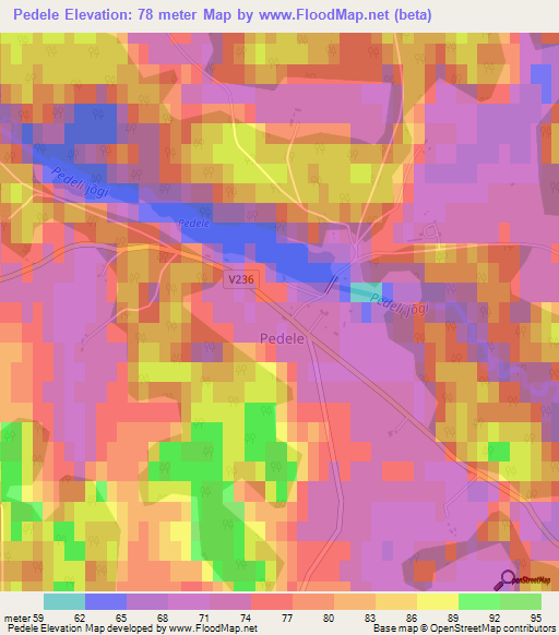 Pedele,Latvia Elevation Map