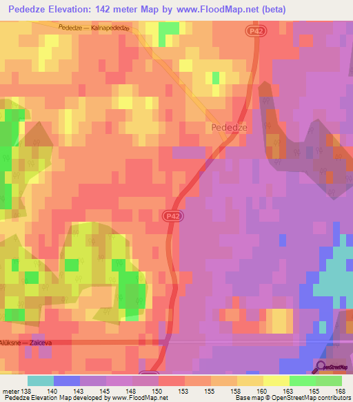 Pededze,Latvia Elevation Map