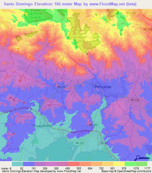 Santo Domingo,Puerto Rico Elevation Map