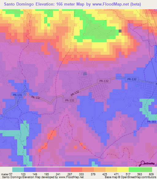 Santo Domingo,Puerto Rico Elevation Map