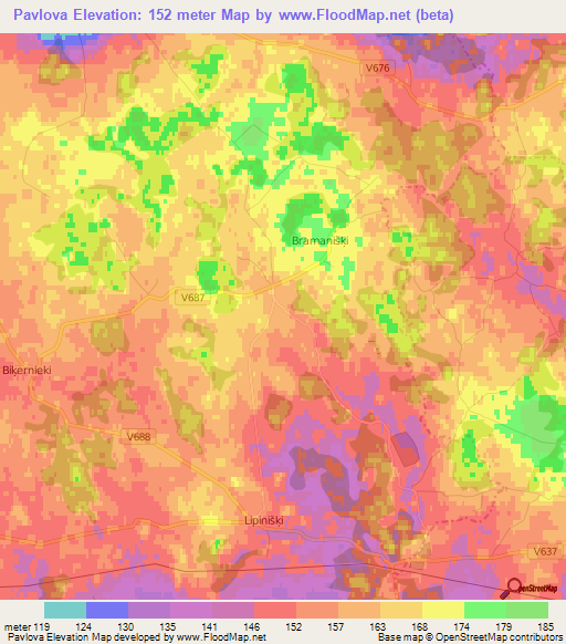 Pavlova,Latvia Elevation Map