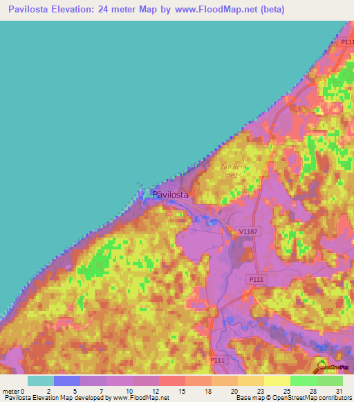 Pavilosta,Latvia Elevation Map