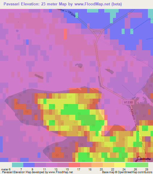 Pavasari,Latvia Elevation Map