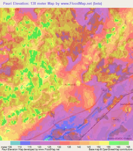 Pauri,Latvia Elevation Map